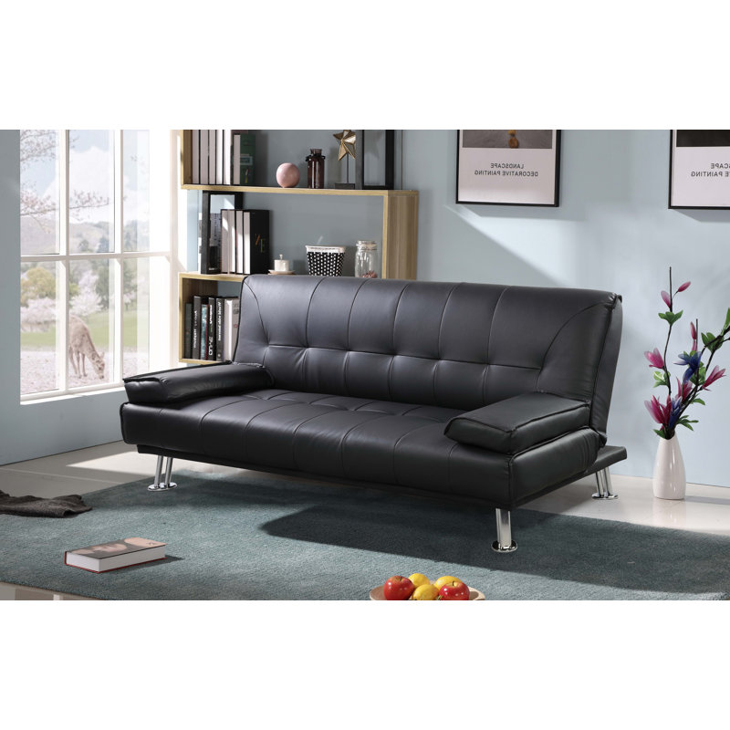 Bendiks 3 Seater Faux Leather Sleeper, Black