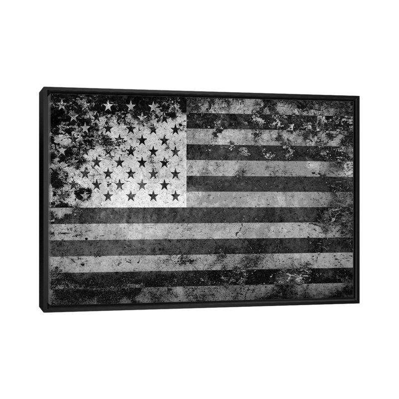 «Flags U.S.A. Grunge», impression sur toile, H 18 po x l 26 po x P 1,5 po, Toile avec cadre noir, Pas de tapis