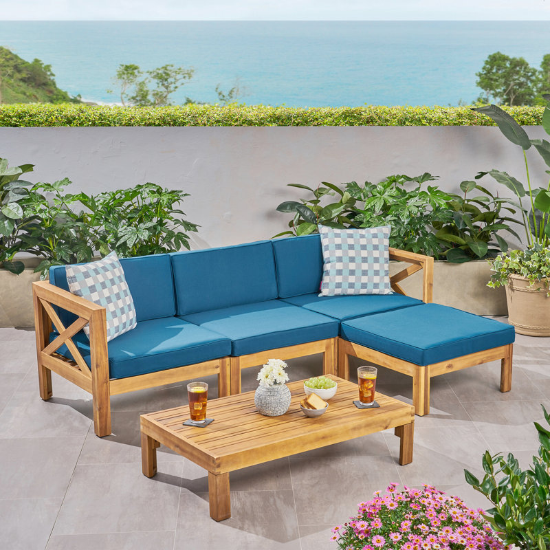 Alcove Lshape Sofa Set, Blue, Teak