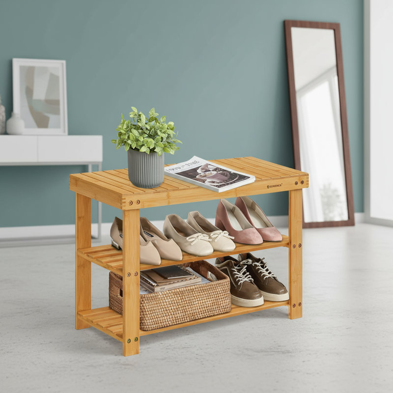Three-Tiered Bamboo Shoe Rack Bench
