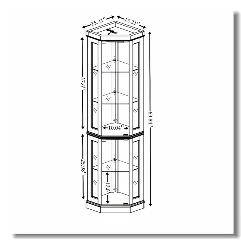 Light Oak Corner Glass Lighted Curio Cabinet