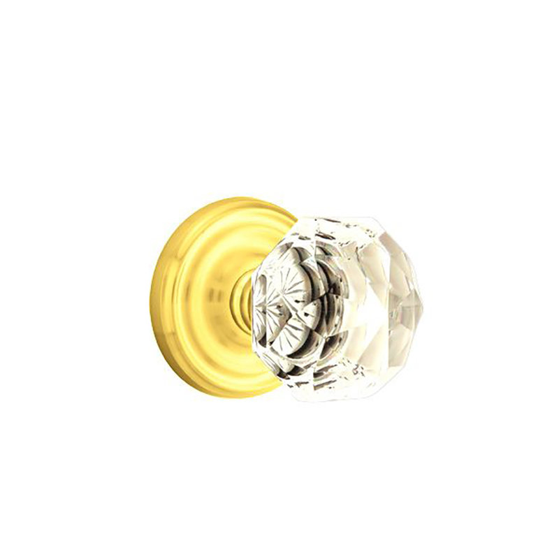 Passage Diamond Crystal Knob with Regular Rose, Polished Brass