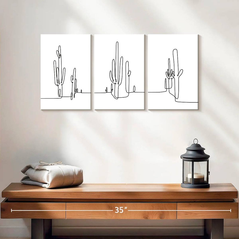 Minimalist Line Cactus, reproduction d'art sur toile, H 26 po x l 12 po x P 1 po