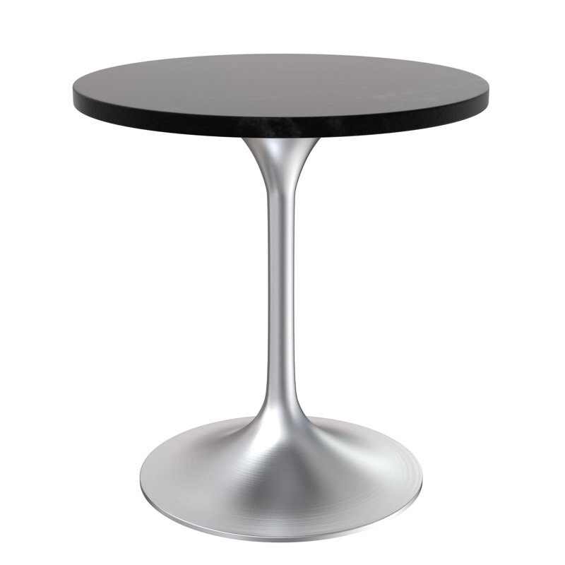Heatherton 27" Round Dining Table with MDF Top and Brushed Silver Stainless Steel Pedestal Base Kitchen Table Seats 2-4 Person