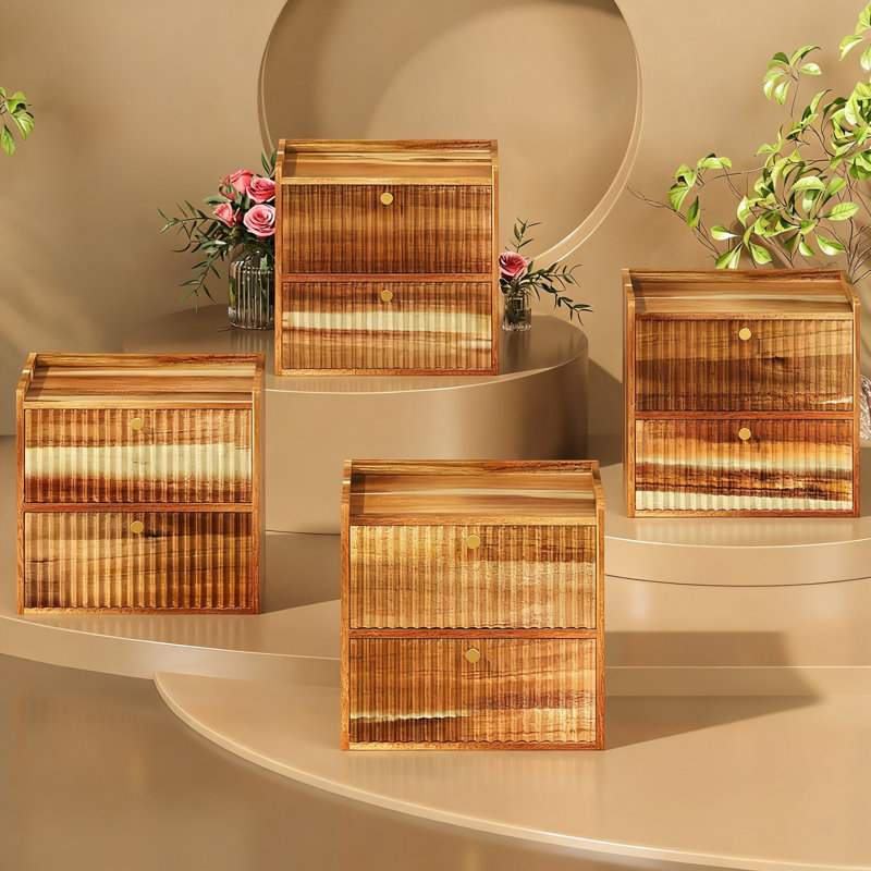 Boîte à pain avec accents de bambou, bac de rangement pour pain, 2 couches (bois d'acacia)
