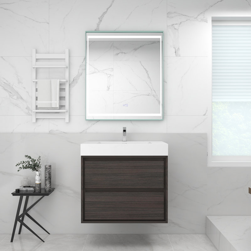 30'' Single Bathroom Vanity with Acrylic Top, Gray Oak