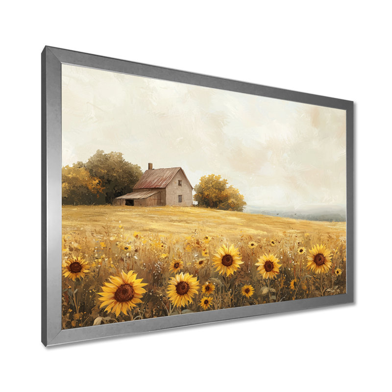 Diwan, tournesols au bord de la ferme I - tournesols, art mural, Reproduction encadrée d'une seule photo, Argent argent