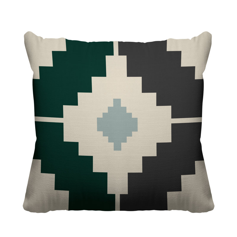 Coussin intérieur / extérieur Kele Southwestern, L 15 po x H 15 po, Émeraude