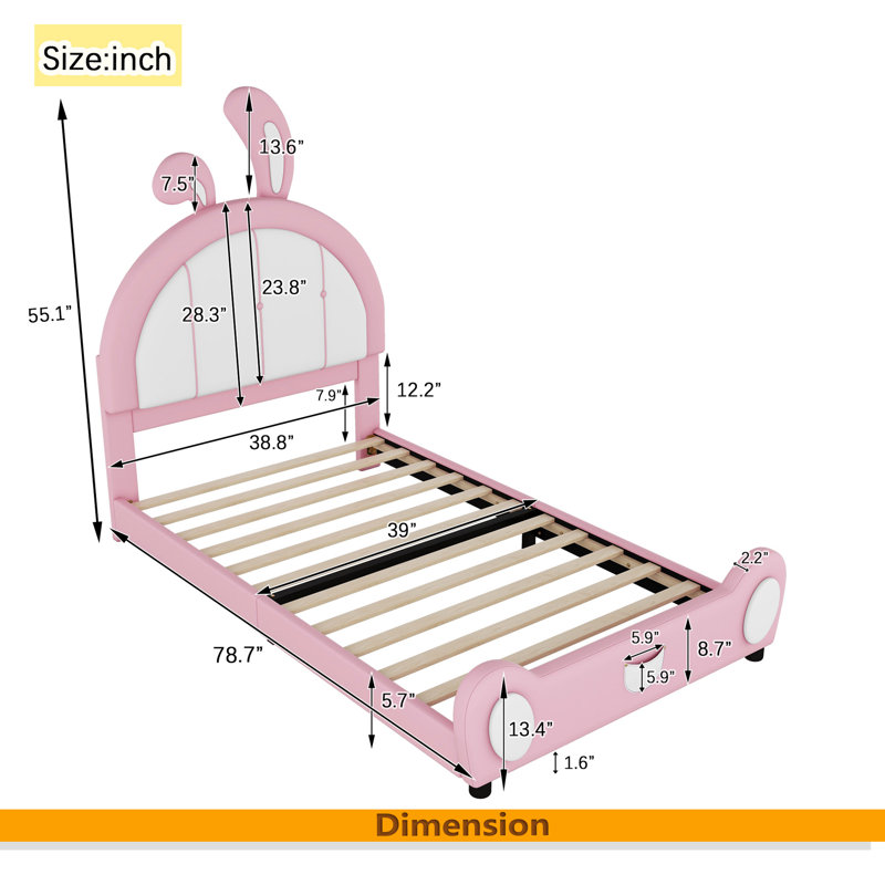 Lit plateforme simple tapissier, Rose