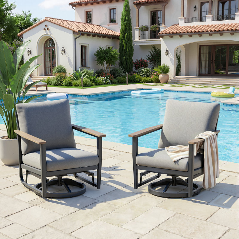 Fauteuils à bascule pivotants en aluminium pour 2 personnes avec coussins, Gris