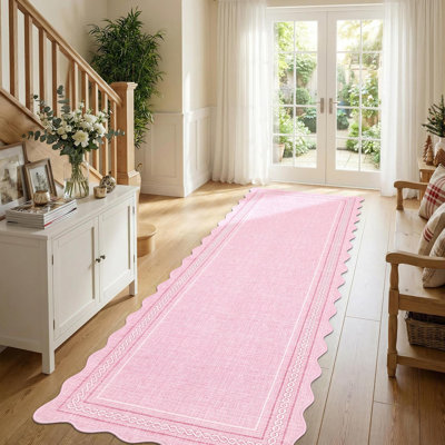 Tapis festonné lavable à la machine avec envers antidérapant Tapis en laine synthétique douce à poils courts facile à nettoyer pour le salon