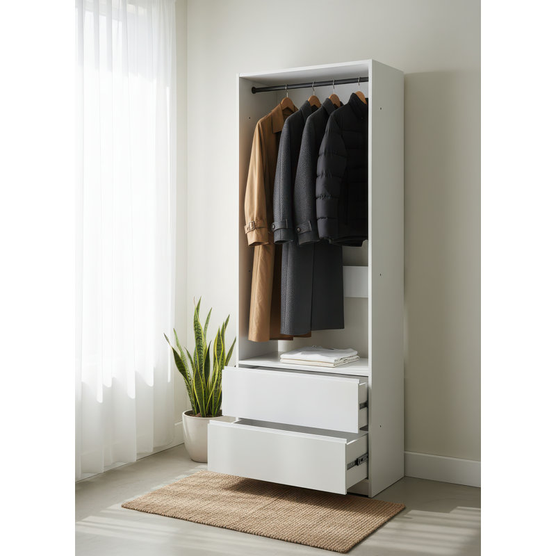Garde-robe en bois avec deux tiroirs Kalinikos, White