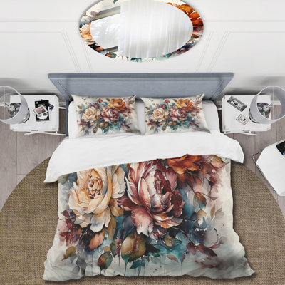 Blooming Vintage Flowers I - Floral Duvet Cover Set - Microfiber Polyester