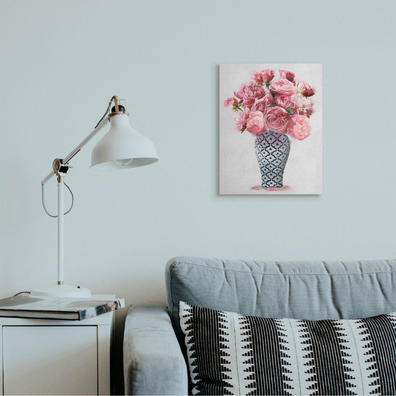 Élégant bouquet de pivoines roses dans un vase par Ziwei Li - impression, H 20 po x l 16 po x P 1,5 po, Toile tendue