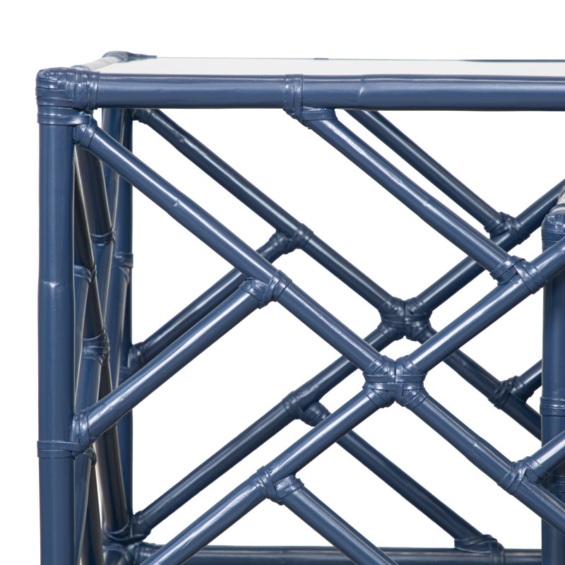 Chippendale Glass Nesting End Table, Navy