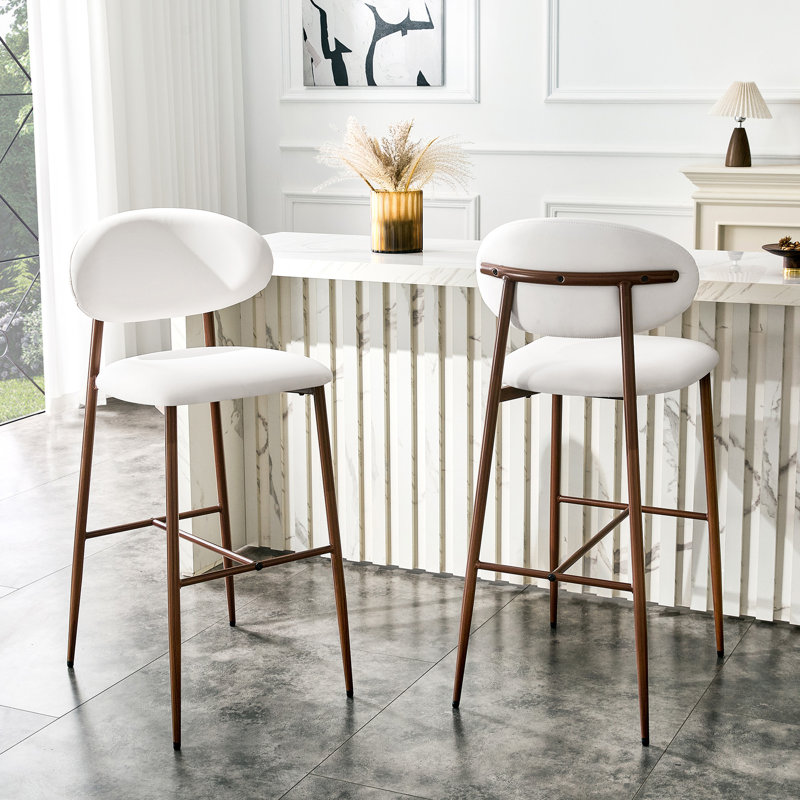 Faux Leather Upholstered Side Chair, White, Brown Wood