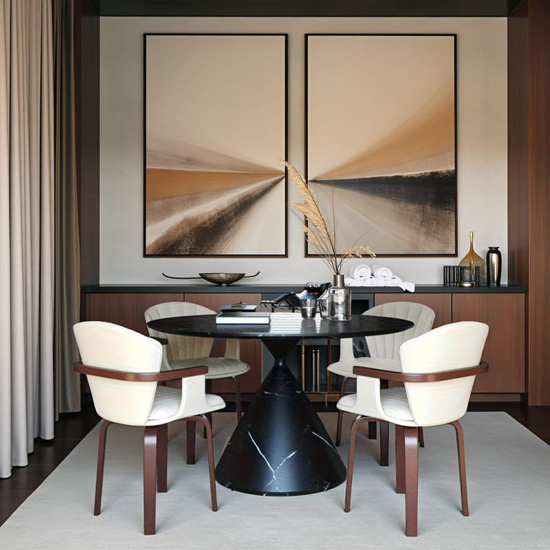 Ensemble de 2 chaises de salle à manger pivotantes de style Mid-Century moderne en bois cintré avec revêtement en cuir PU blanc / noir, pour îlot de cuisine, salle à manger et bureau