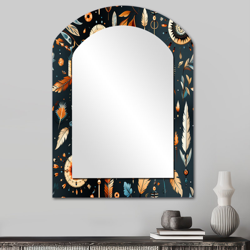 Motif rétro nomade Ii Boho - miroir décoratif Boho Arch, miroir mural asymétrique bohémien, impression d'art en métal