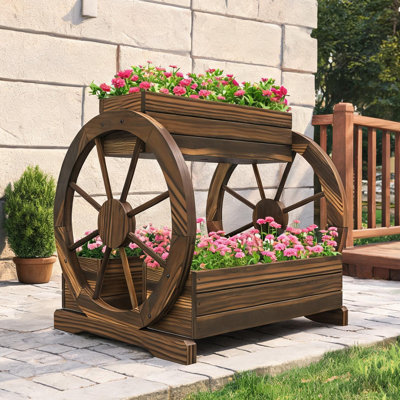 Support à plante en bois de sapin carbonisé pour espace extérieur avec détails en bois massif, 25,2 po x 21,2 po x 23,5 po