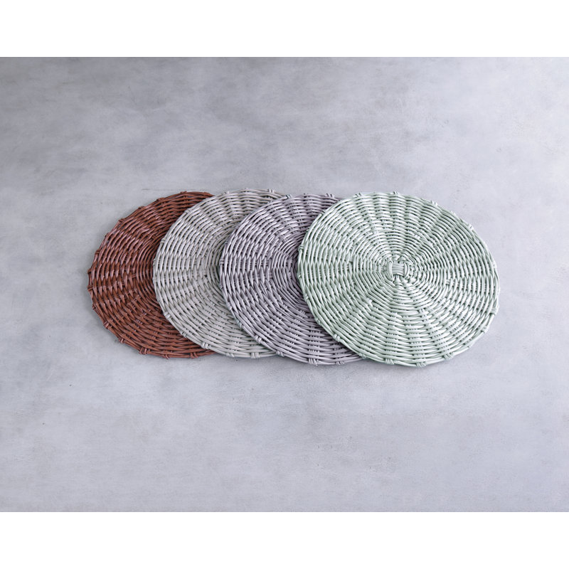 Vida Faux Wicker Round Placemats, Seagrass