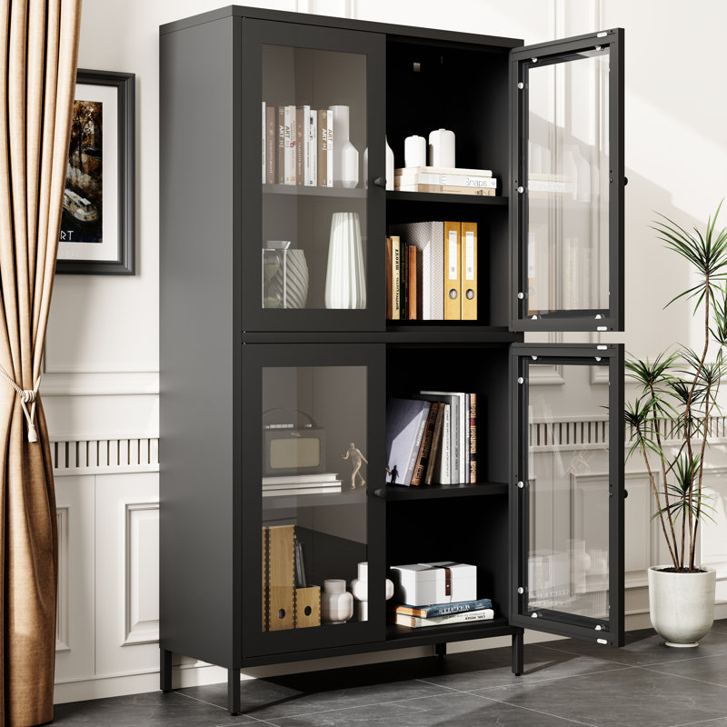 Armoire de rangement classique en métal, vitrine avec 4 portes en verre
