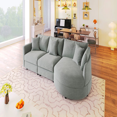 Canapé modulaire en tissu chenille 3 pièces 105 po avec méridienne incurvée et 3 coussins décoratifs 105 po