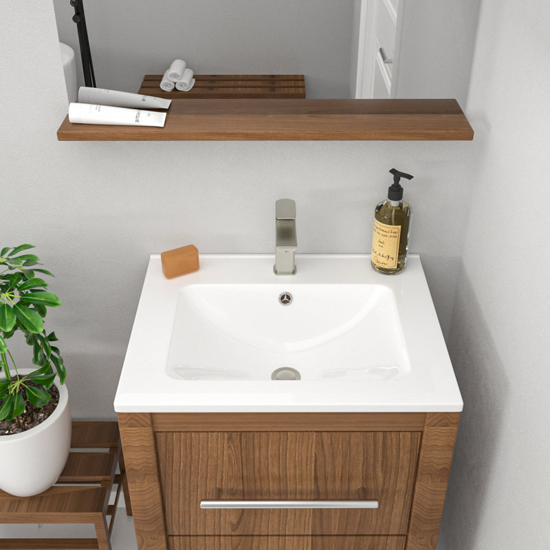 24" W x 20" D Bathroom Vanity Sink Tops White Drop In Bathroom Sink Ceramic Topmount Rectangular Vanity Top with Overflow(Top Only)