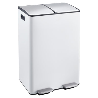 16 Gallon 2×30L Dual Trash Can, Stainless Steel Double Compartment Recycling Bin, Step Pedal Garbage Can with Soft Close Lid, 90° Stay-Open & Removable Inner Bucket for Kitchen, Home and Office