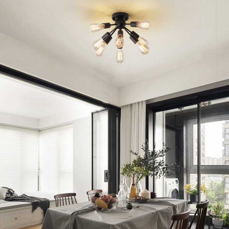 Plafonnier semi-encastré 8 lumières 22,05 po Naumann, Noir