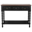 Console de 42 po avec 3 tiroirs et détails botaniques sculptés à la main, table d'appoint en bois avec rangement et pieds fuselés-130121026