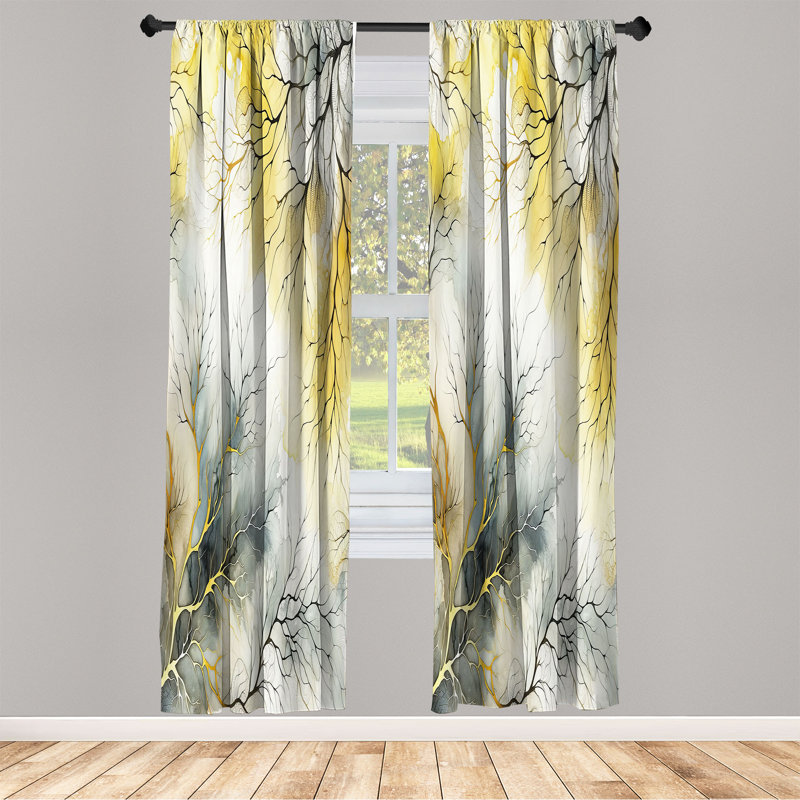 Ensemble de 2 rideaux Ambesonne Yellow 4 pièces moutarde bleu gris kaki, L 56 po x L 84 po