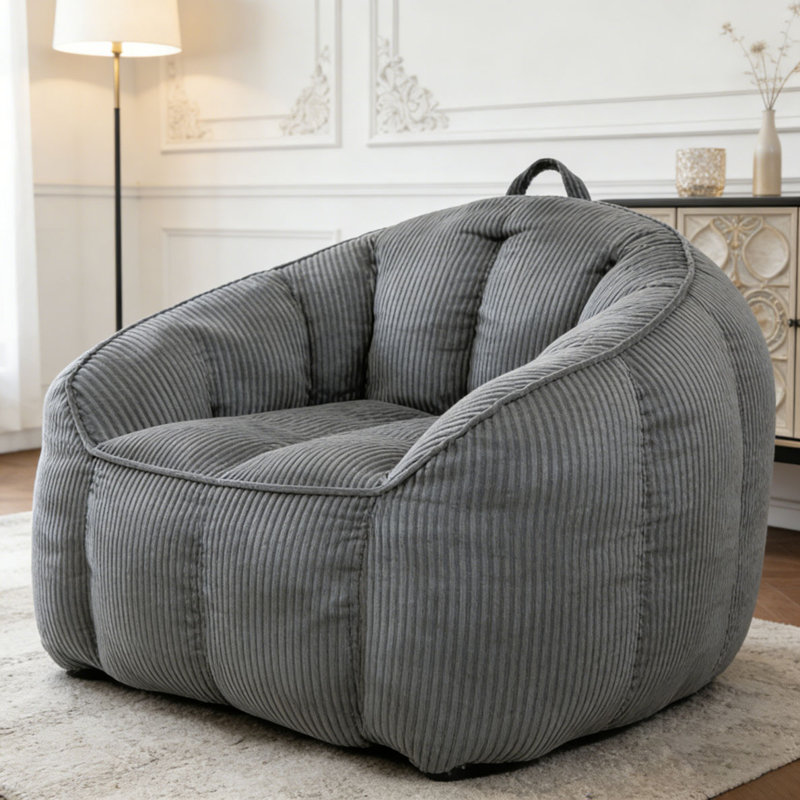 Grand fauteuil à billes en velours côtelé avec accoudoirs Comfy, Gris foncé