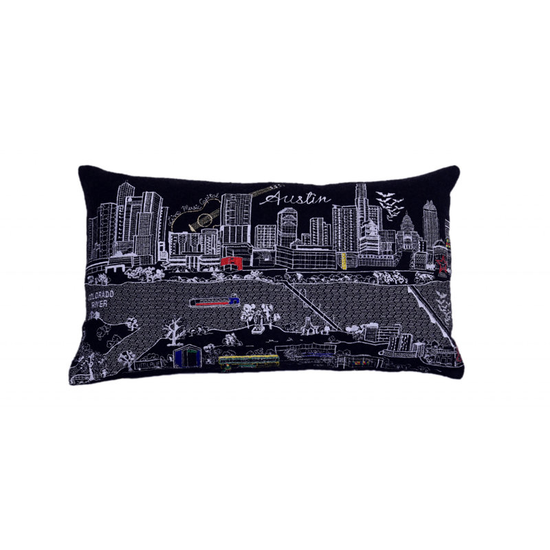 Coussin lombaire 24 po London Nighttime Skyline, Noir mat / rouge