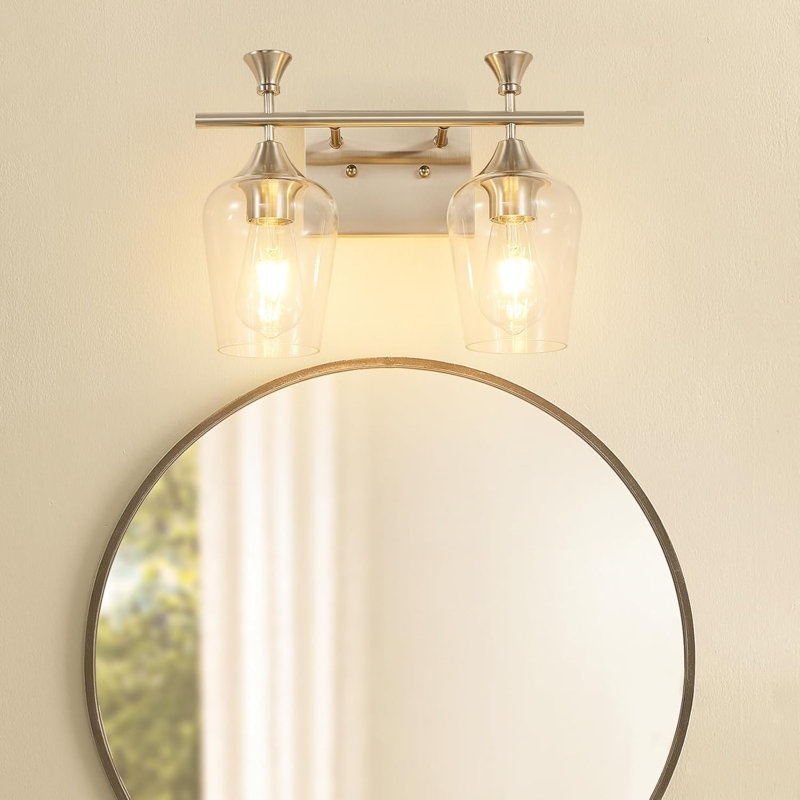 Modern Bathroom Vanity Light Fixture With Clear Glass Shades, 2-Light Wall Sconce For Bathroom, Bedroom, And Hallway, 