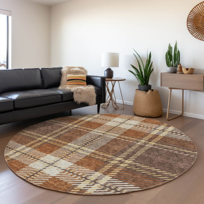 Premium Machine Washable Prisco Chocolate Rug, Round 8'