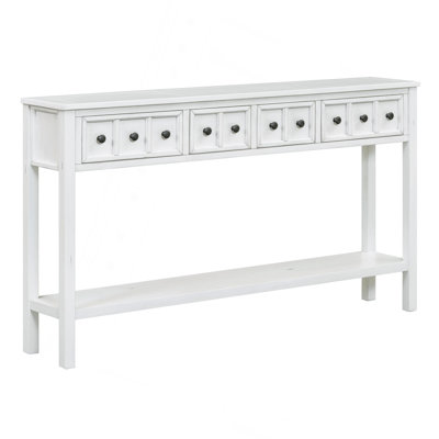 Rustic Entryway Console Table, 60" Long Sofa Table With Two Different Size Drawers And Bottom Shelf For Storage