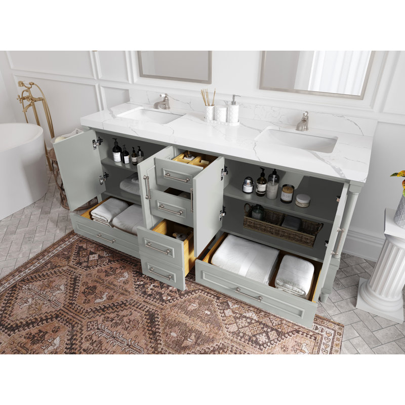 Aberdeen 72'' Light Gray Double Vanity with Marble Top