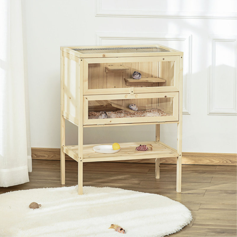 Cage à 3 niveaux en bois avec cage à hamster