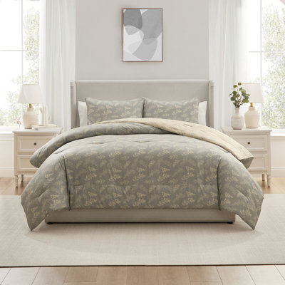 Reversible Botanical Comforter Set, Soft Microfiber, 3 Piece All-Season Bedding Set