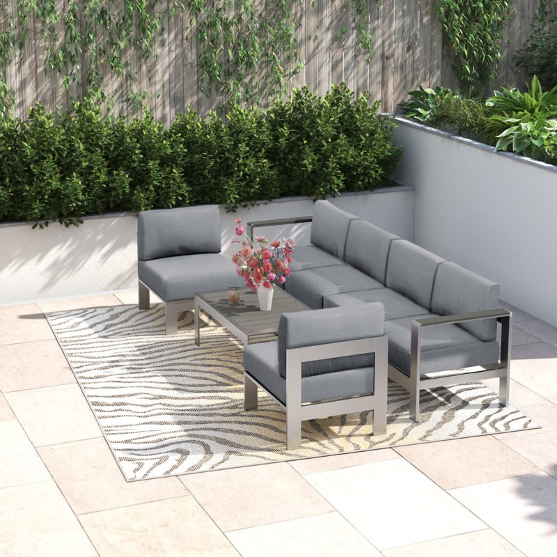 Ensemble de canapé modulaire d'extérieur en aluminium 5 pièces Shore, gris