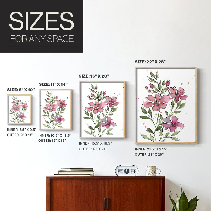 Watercolor Floral Stems I, reproduction encadrée - bois massif, H 11 po x l 9 po