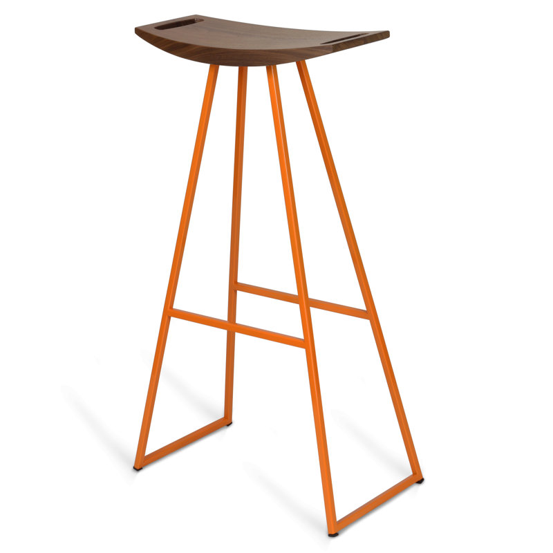 Robert Counter Stool with Metal Frame, Walnut, Orange, Bar Stool (30" Seat Height)