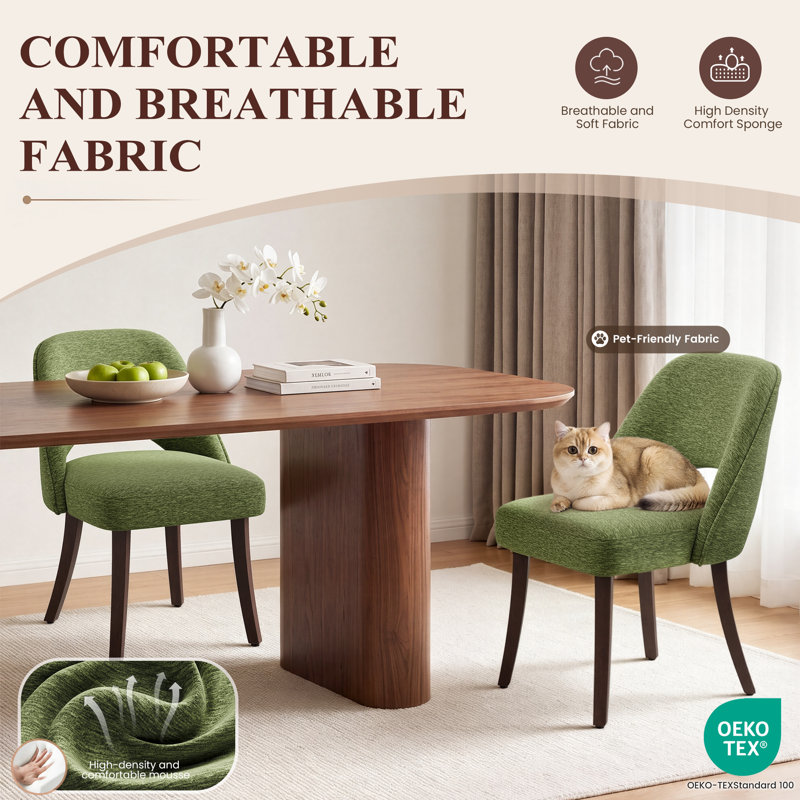 Upholstered Parsons Dining Chairs with Hollow Curved Back & Wood Legs, Green