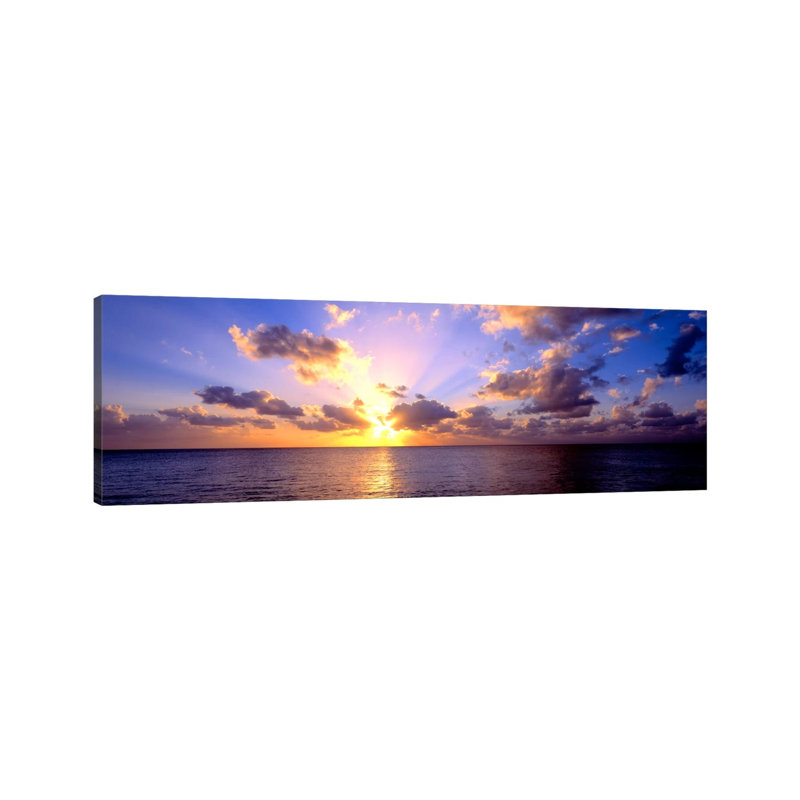 Sunset 7 Mile Beach Cayman Islands Caribbean - Panoramic Print on Canvas, 182.88 cm H x 60.96 cm W, Wrapped Canvas
