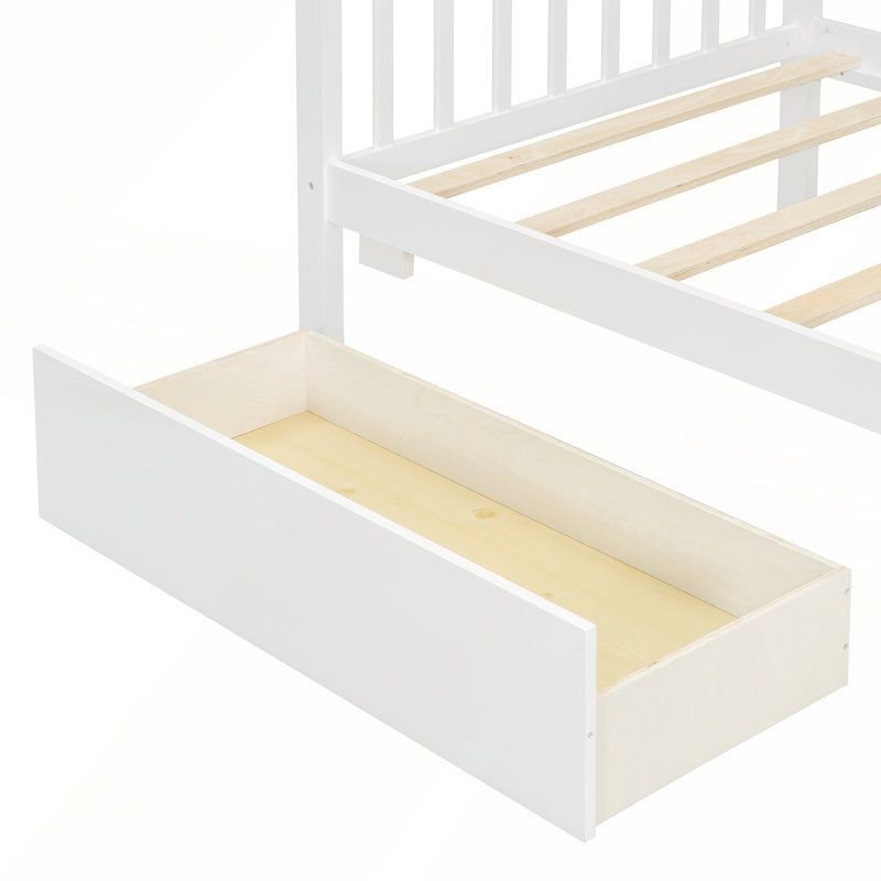 Lit simple en bois avec tiroirs Whimsical Design pour l'imagination et le rangement des enfants, Simple, Blanc