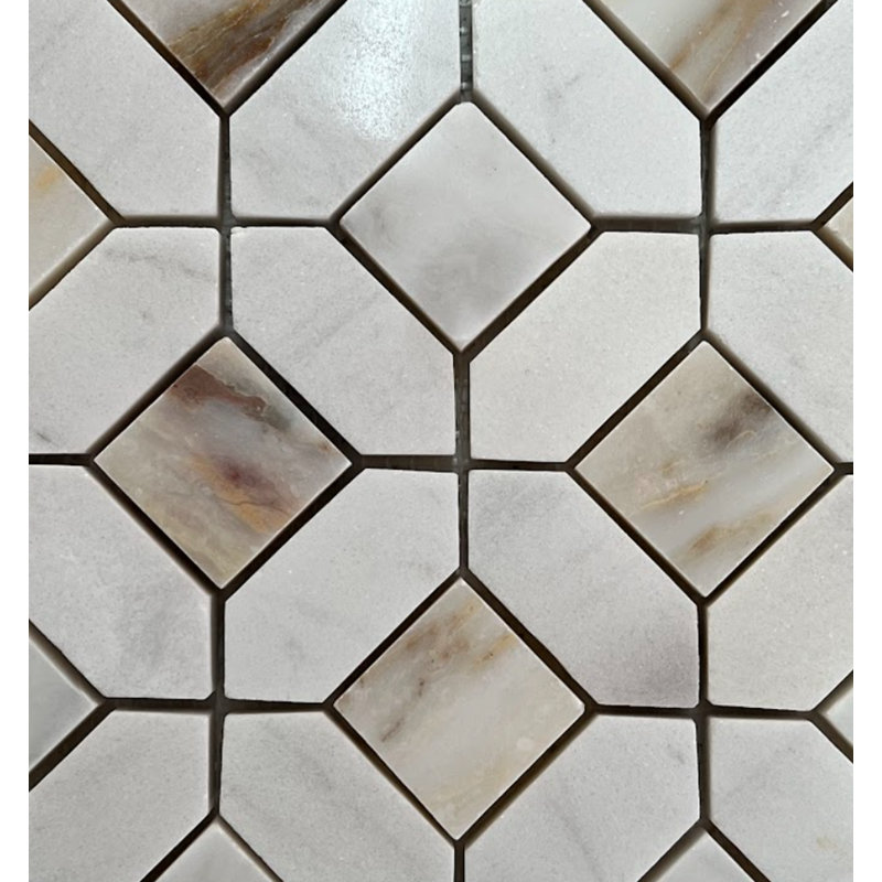 Eclipse Pattern 9.5" x 9.5" in Calacatta Gold and Thassos Marble Natural Stone Mosaic Tile