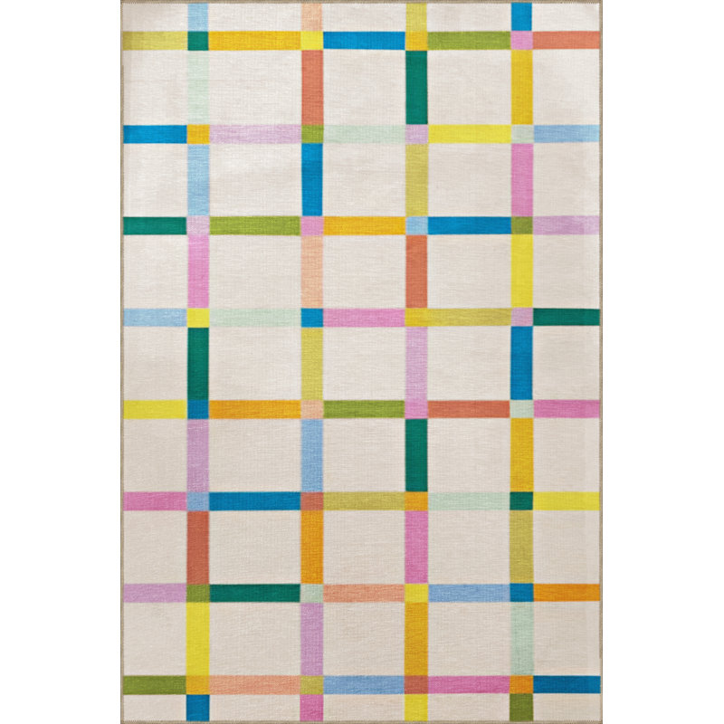 Tapis intérieur / extérieur en polypropylène tissé à la machine Senikka bleu / jaune / beige