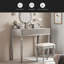 Ensemble de coiffeuse de luxe avec miroir rond, hauteur réglable, coiffeuse, 4 tiroirs et tabouret-1137648012