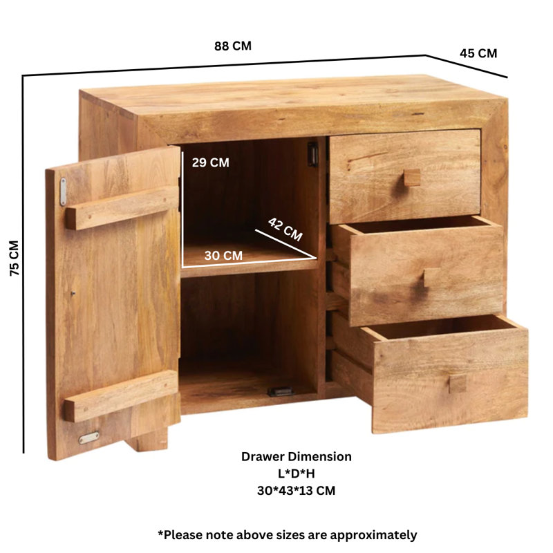 Adeliza Solid Wood 88 cm W Chest of 3 Drawers