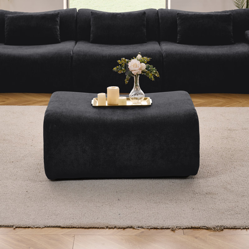 35.5"  Upholstered Modular Compression Ottoman, Black